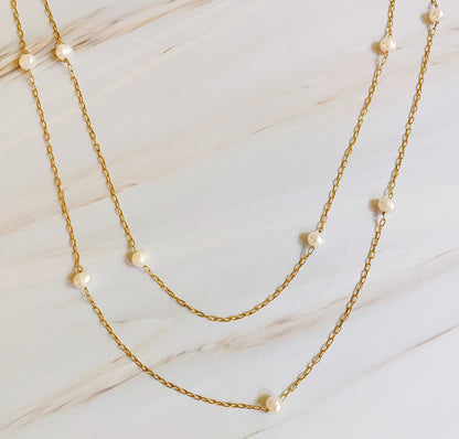 Freshwater Pearl Long Chain Necklace - Aaria Tees