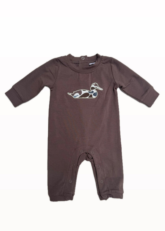 Brown Camo Duck Applique Romper