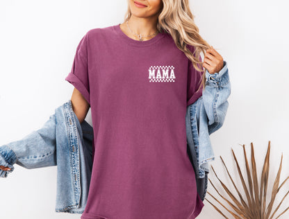 Mama Retro Plaid Checkered Front and Back Comfort Colors T Shirt