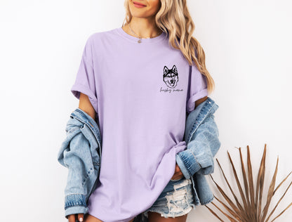 Siberian Husky Dog Mom Comfort Colors T Shirt (left chest)