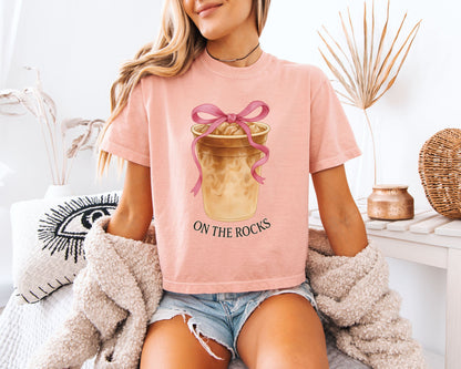 On the Rock Coffee Iced Latte Iced Coffee Garment Dyed Women's Slightly Cropped T Shirt