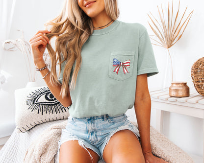 America Flag USA Ribbon Color Comfort Colors Pocket T Shirt | Independent day, Memorial's day