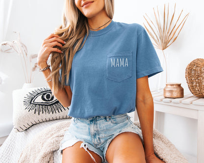 Mama Comfort Colors Pocket T Shirt (Cute)