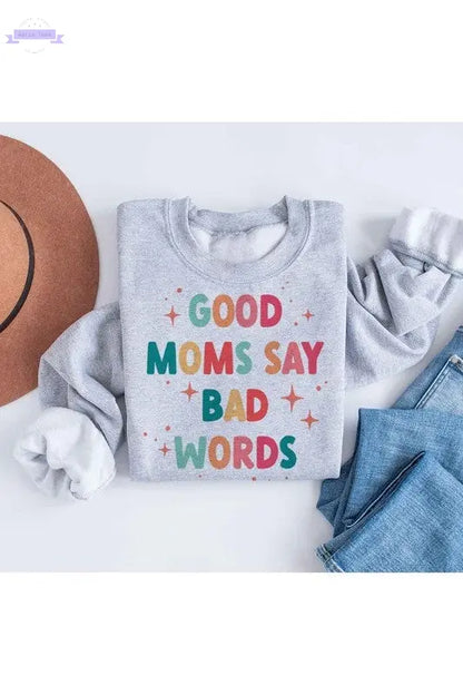 GOOD MOM BAD WORDS GRAPHIC SWEATSHIRT PLUS SIZE - Aaria Tees