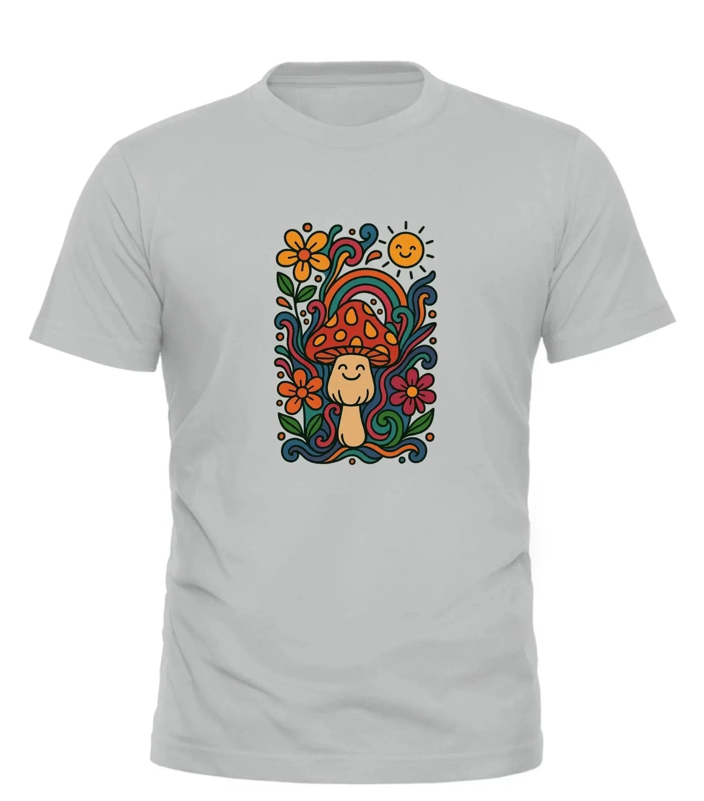 GOOD TROUBLE FASHION Psychedelic Graphic Tee with Fun Mushroom Design