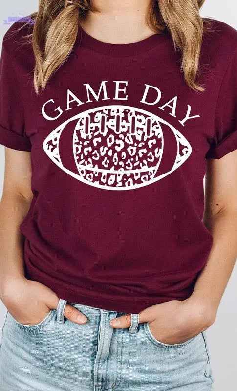 Game Day Leopard Spot White Football Graphic Tee - Aaria Tees