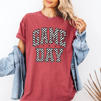 Game Day, Checkered, Football, Sports, Big Game, Touchdown, Tailgate Party Tshirt Comfort Colors T-Shirt