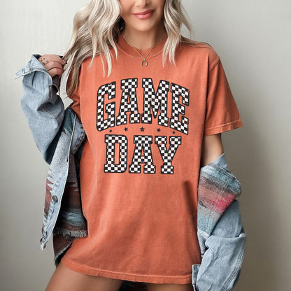 Game Day, Checkered, Football, Sports, Big Game, Touchdown, Tailgate Party Tshirt Comfort Colors T-Shirt
