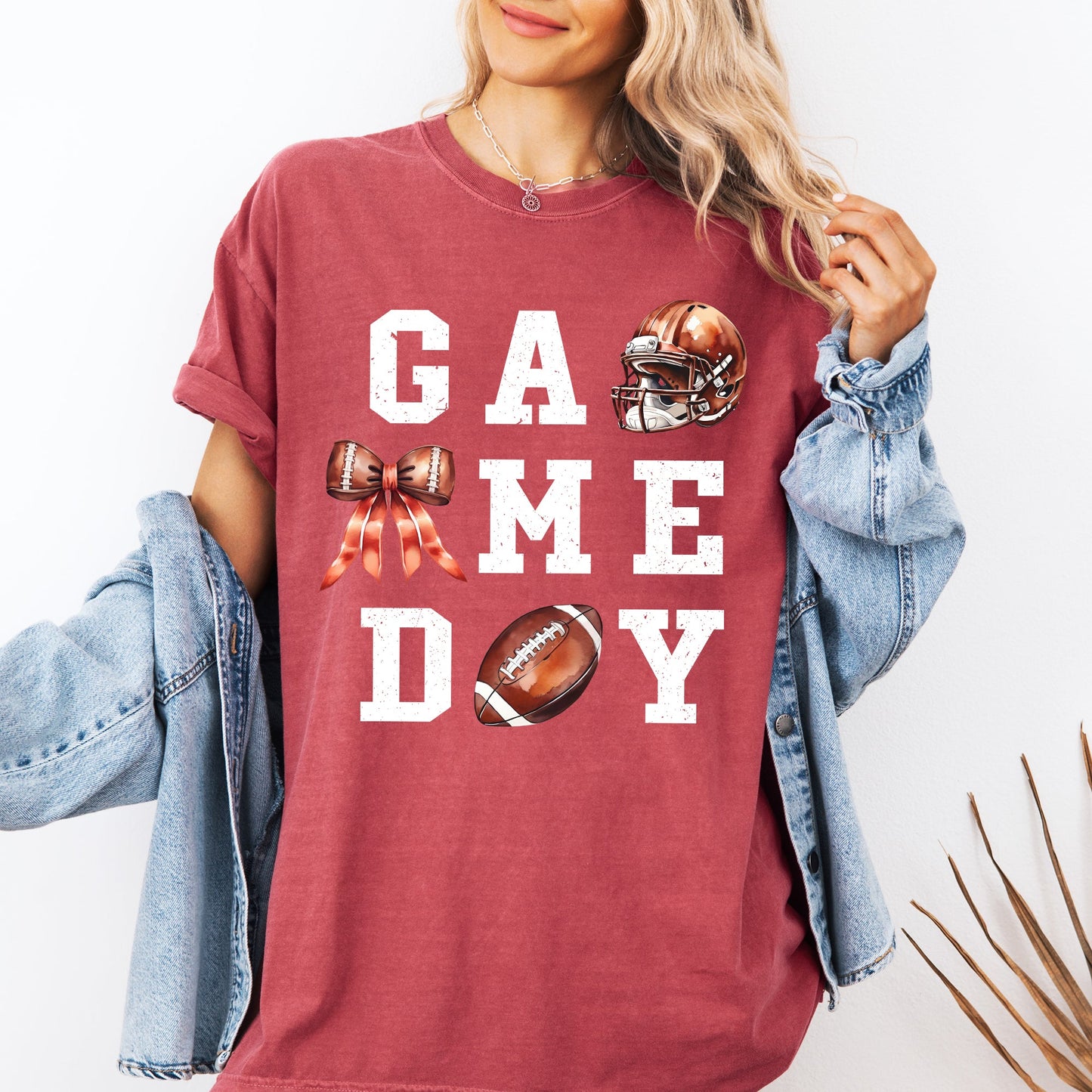 Game Day, Coquette, Ribbon, Girly, Football, Sports, Game Day, Big Game, Touchdown, Tailgate Party Tshirt Comfort Colors T-Shirt