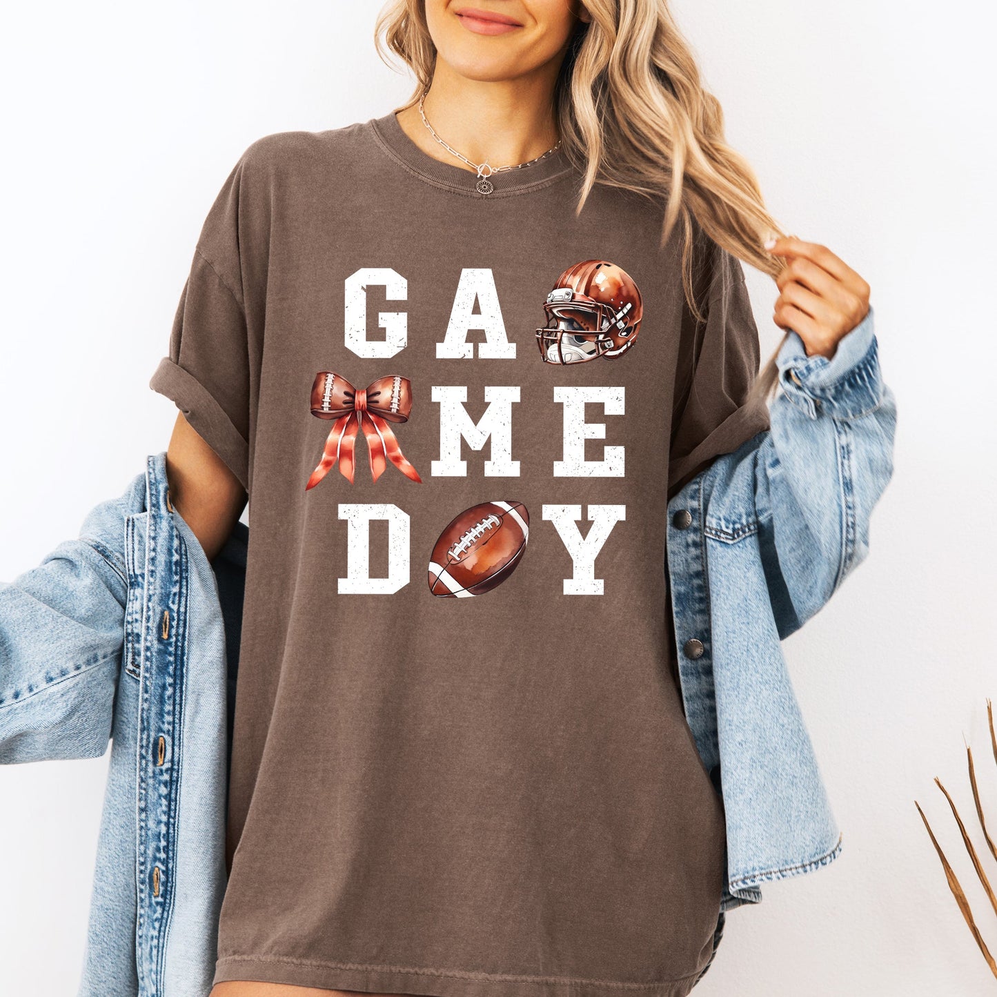 Game Day, Coquette, Ribbon, Girly, Football, Sports, Game Day, Big Game, Touchdown, Tailgate Party Tshirt Comfort Colors T-Shirt