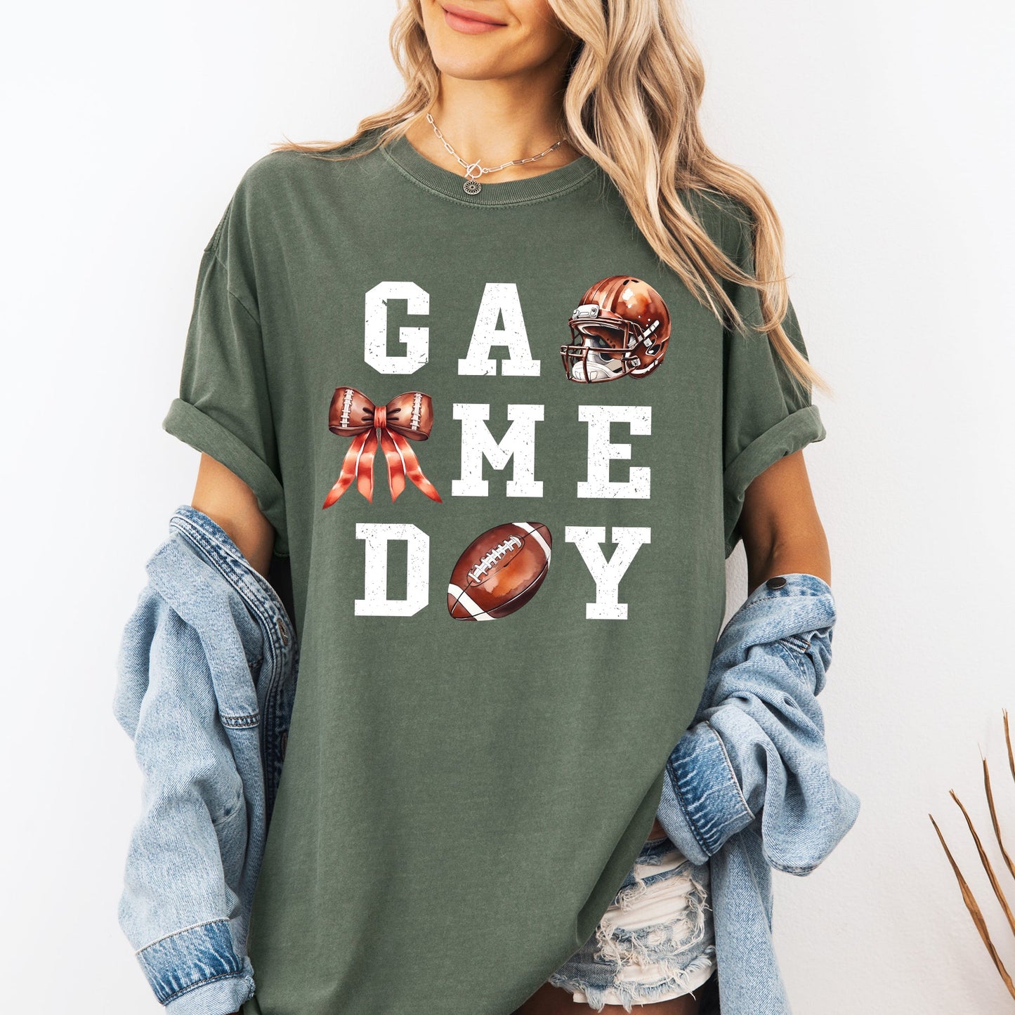 Game Day, Coquette, Ribbon, Girly, Football, Sports, Game Day, Big Game, Touchdown, Tailgate Party Tshirt Comfort Colors T-Shirt