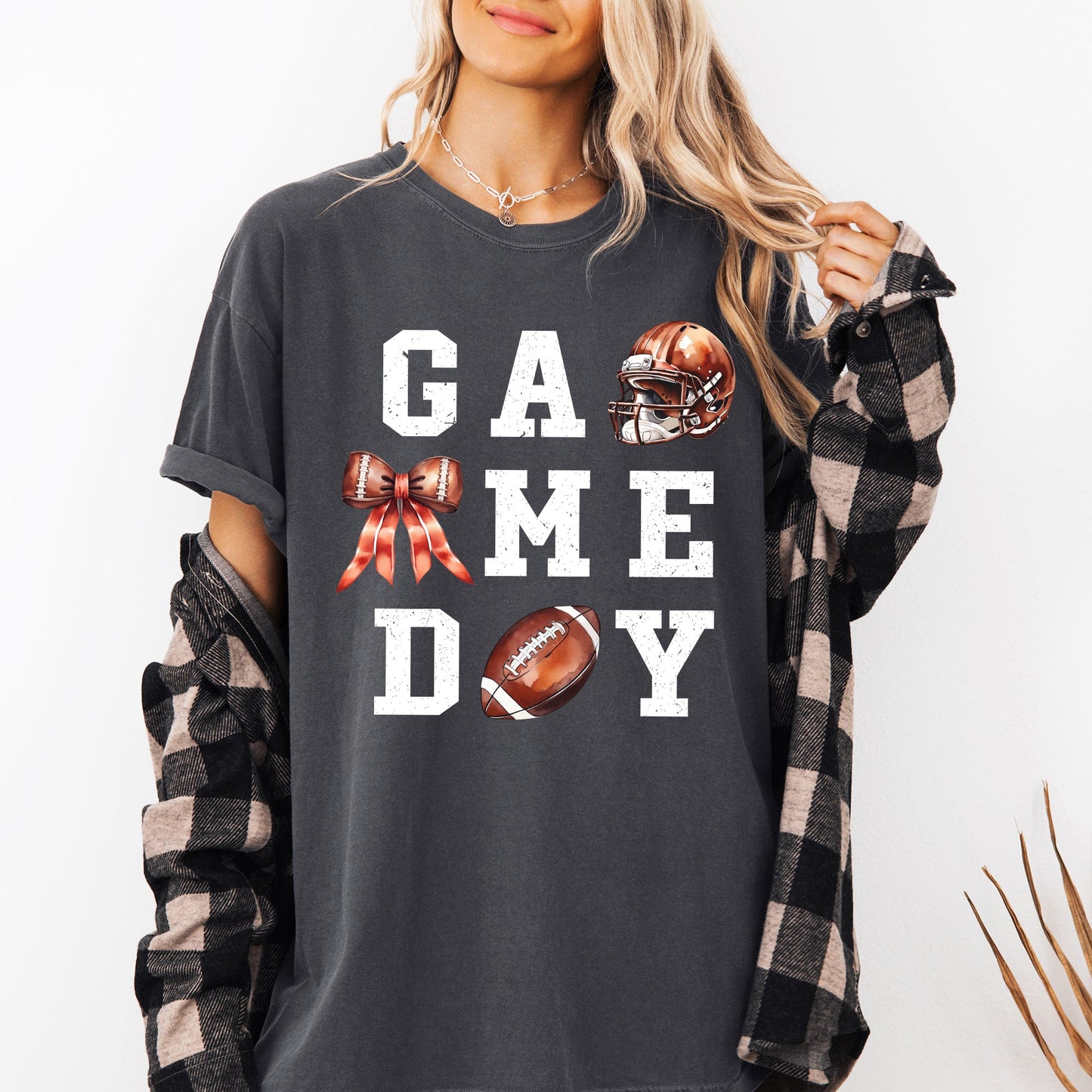 Game Day, Coquette, Ribbon, Girly, Football, Sports, Game Day, Big Game, Touchdown, Tailgate Party Tshirt Comfort Colors T-Shirt
