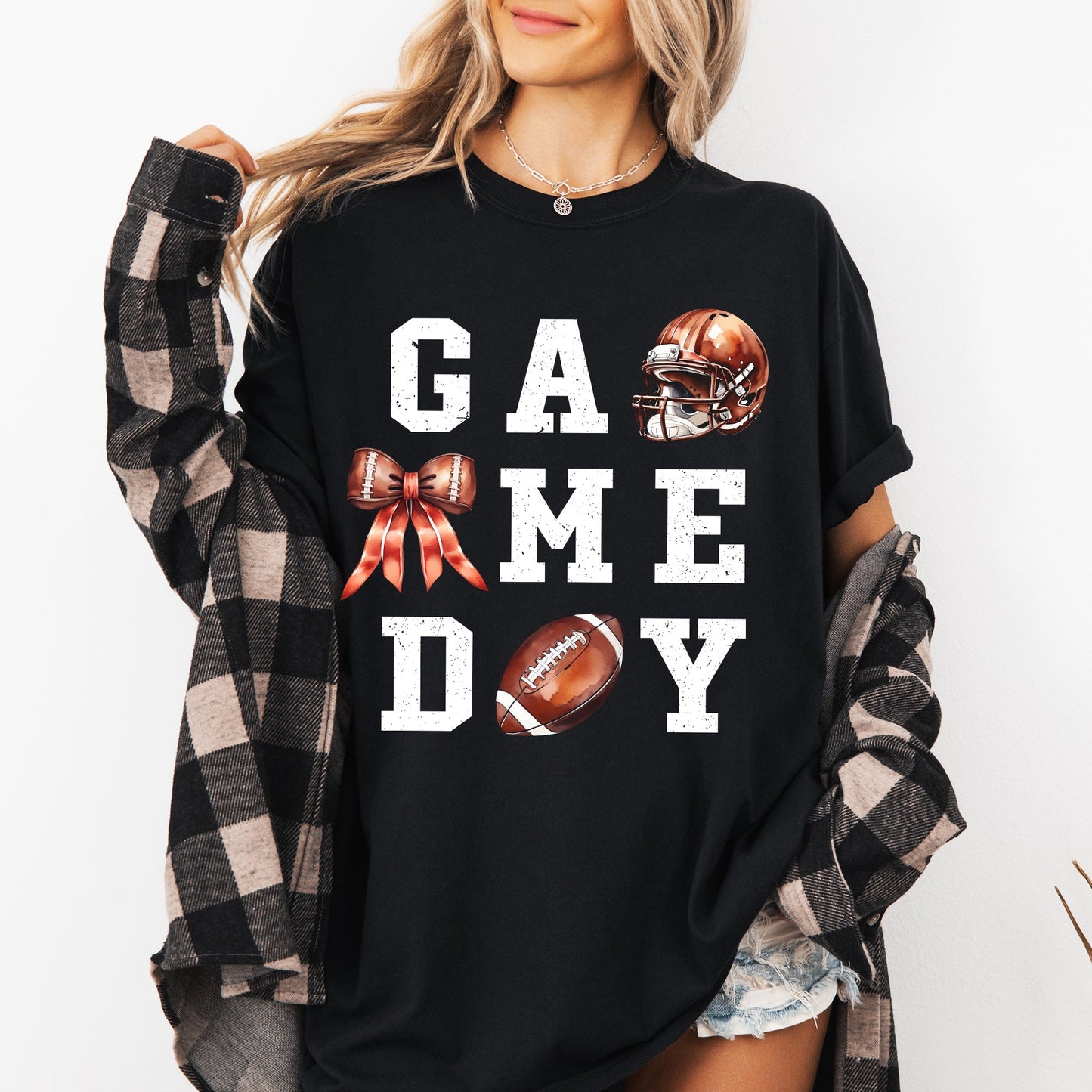 Game Day, Coquette, Ribbon, Girly, Football, Sports, Game Day, Big Game, Touchdown, Tailgate Party Tshirt Comfort Colors T-Shirt