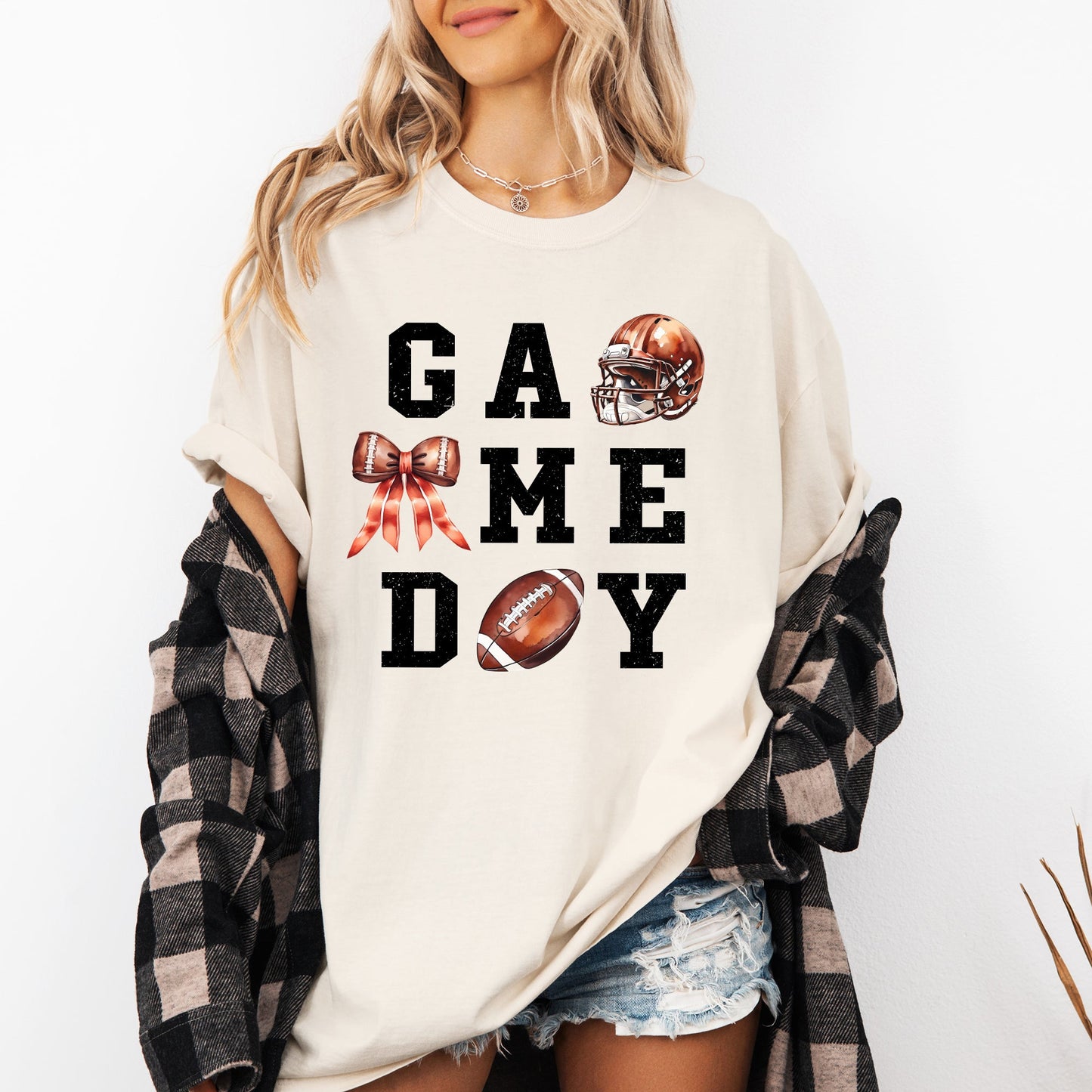 Game Day, Coquette, Ribbon, Girly, Football, Sports, Game Day, Big Game, Touchdown, Tailgate Party Tshirt Comfort Colors T-Shirt