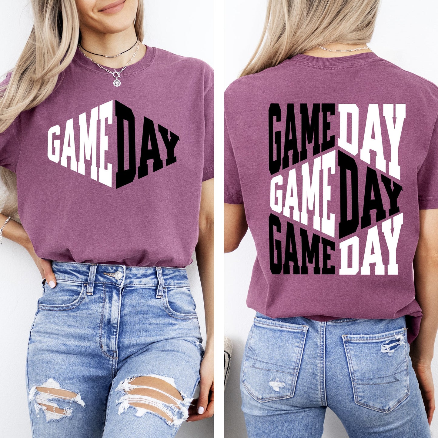 Game Day, Front and Back, Cheer, Football, Sports, Big Game, Touchdown, Tailgate Party Tshirt Comfort Colors T-Shirt