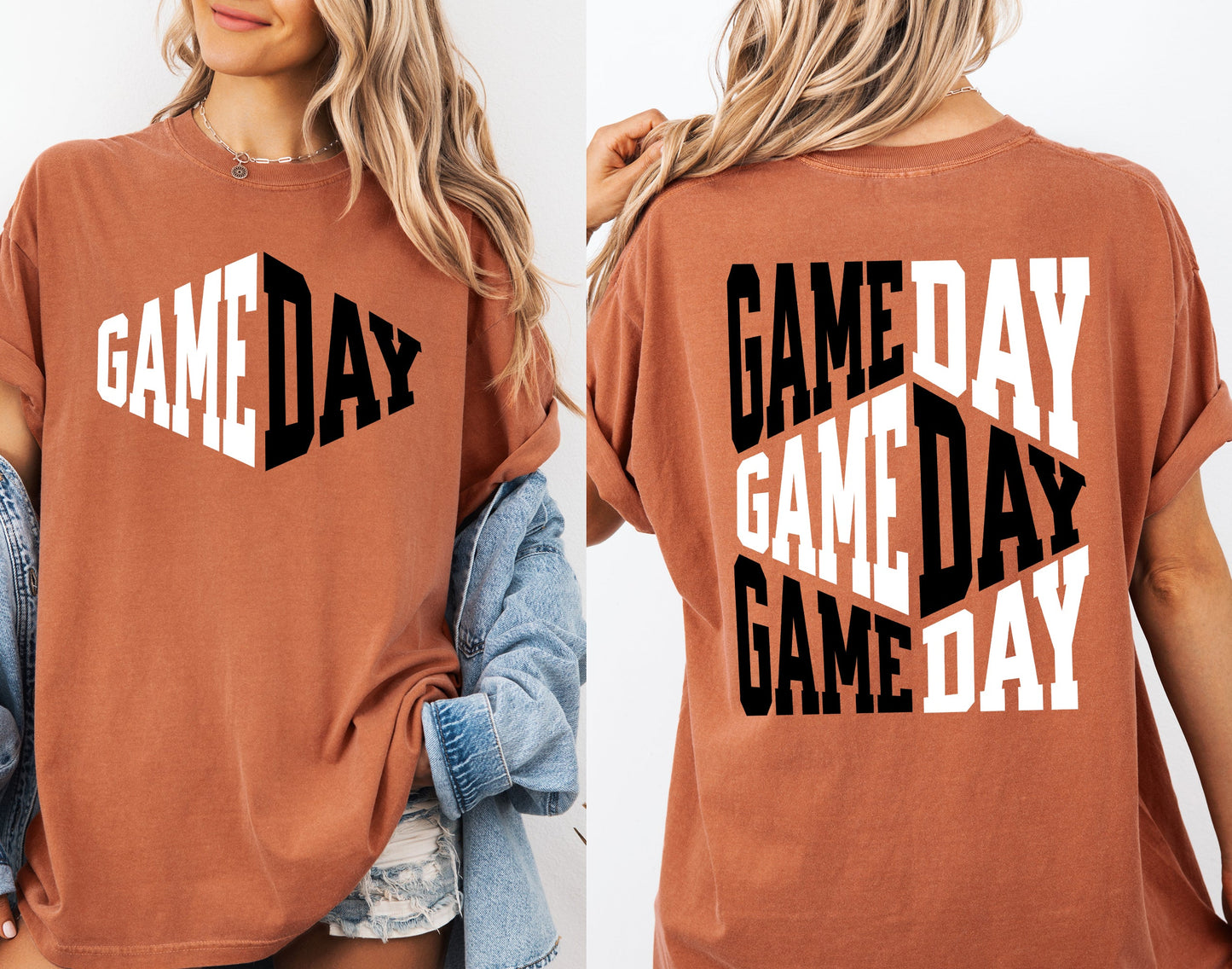 Game Day, Front and Back, Cheer, Football, Sports, Big Game, Touchdown, Tailgate Party Tshirt Comfort Colors T-Shirt