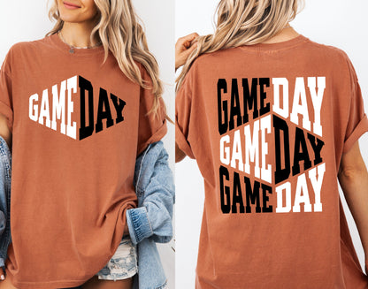 Game Day, Front and Back, Cheer, Football, Sports, Big Game, Touchdown, Tailgate Party Tshirt Comfort Colors T-Shirt