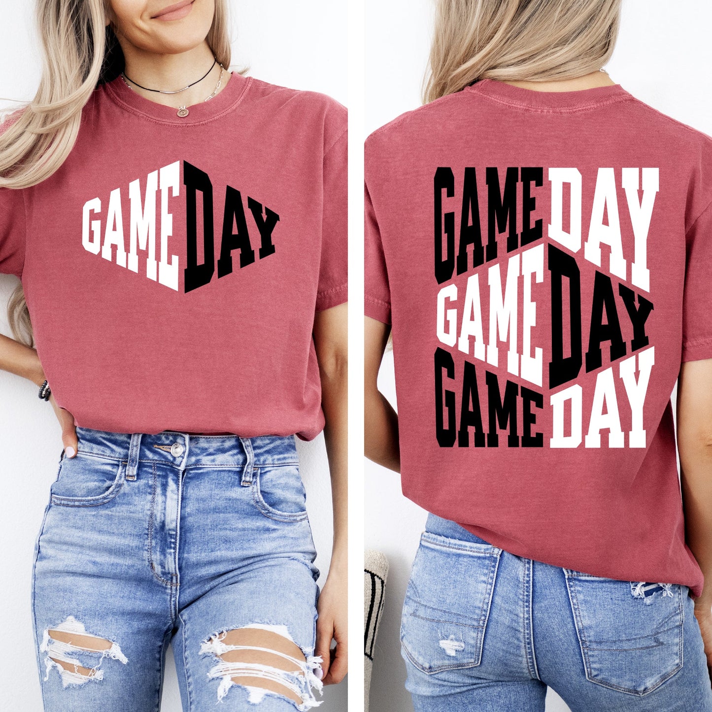 Game Day, Front and Back, Cheer, Football, Sports, Big Game, Touchdown, Tailgate Party Tshirt Comfort Colors T-Shirt