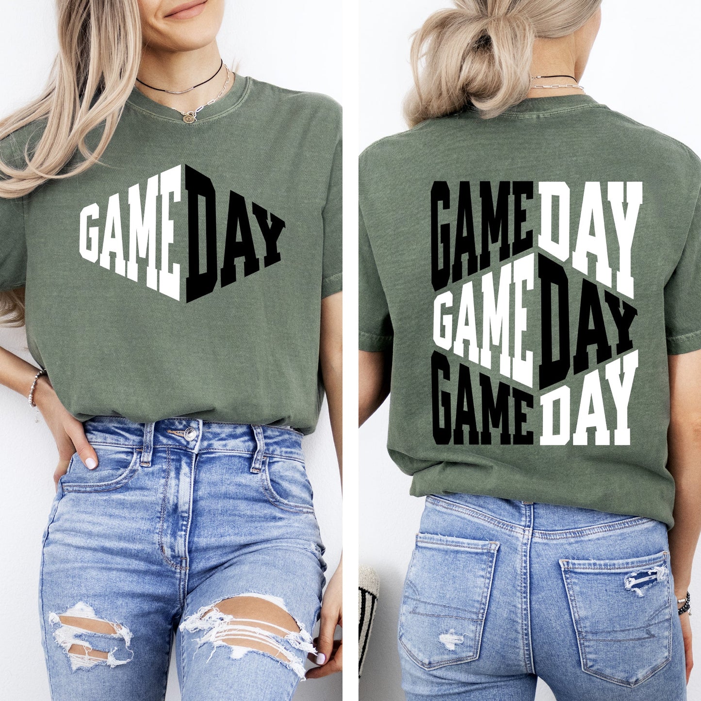 Game Day, Front and Back, Cheer, Football, Sports, Big Game, Touchdown, Tailgate Party Tshirt Comfort Colors T-Shirt