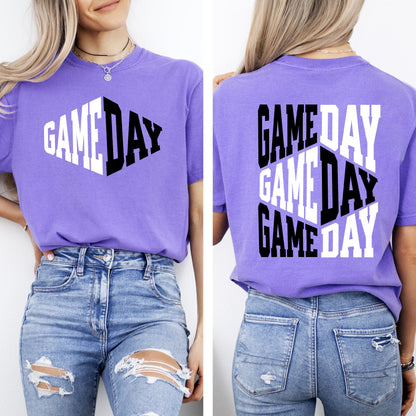 Game Day, Front and Back, Cheer, Football, Sports, Big Game, Touchdown, Tailgate Party Tshirt Comfort Colors T-Shirt