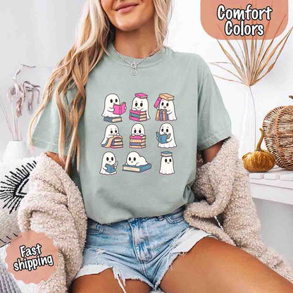 Ghost Reading Comfort Colors Shirt – Spooky Book Lover Halloween Tee