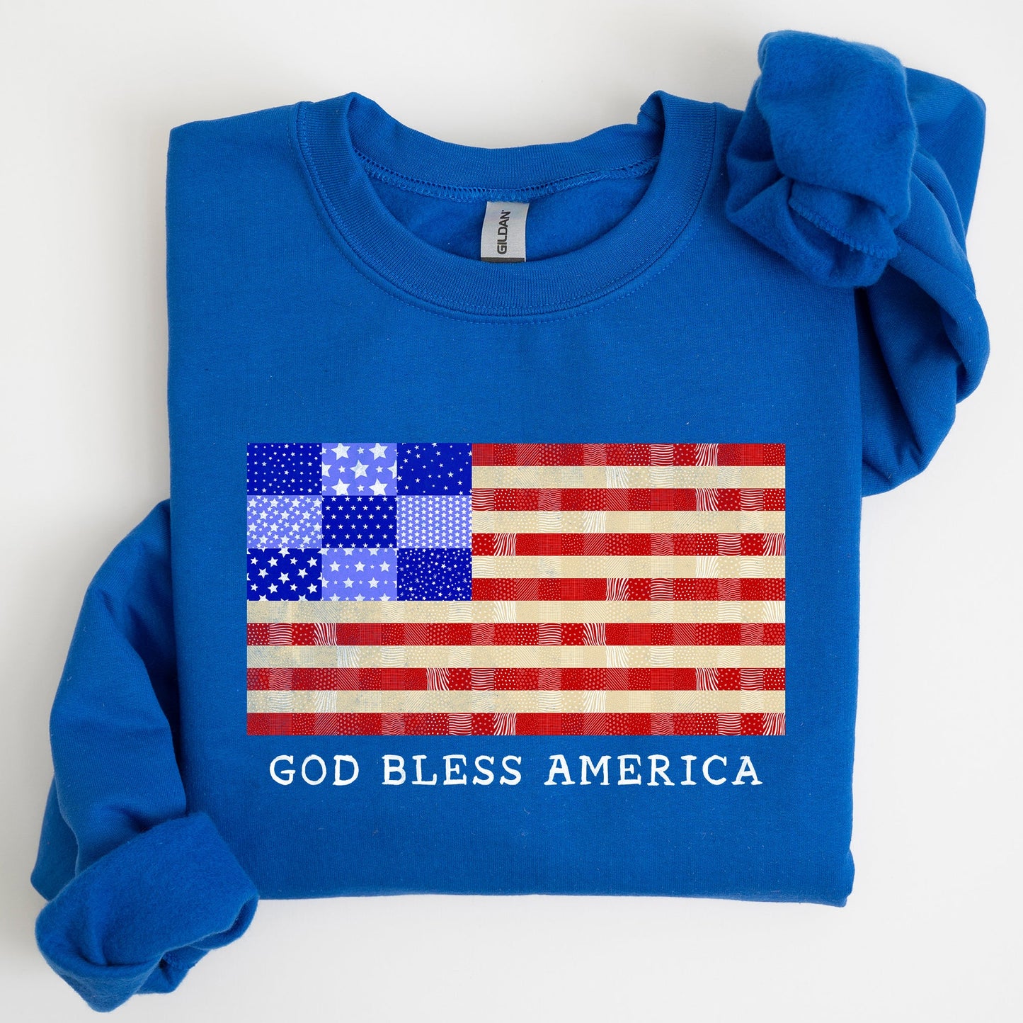 God Bless America, Quilt, Flag, 4th of July Sweatshirt