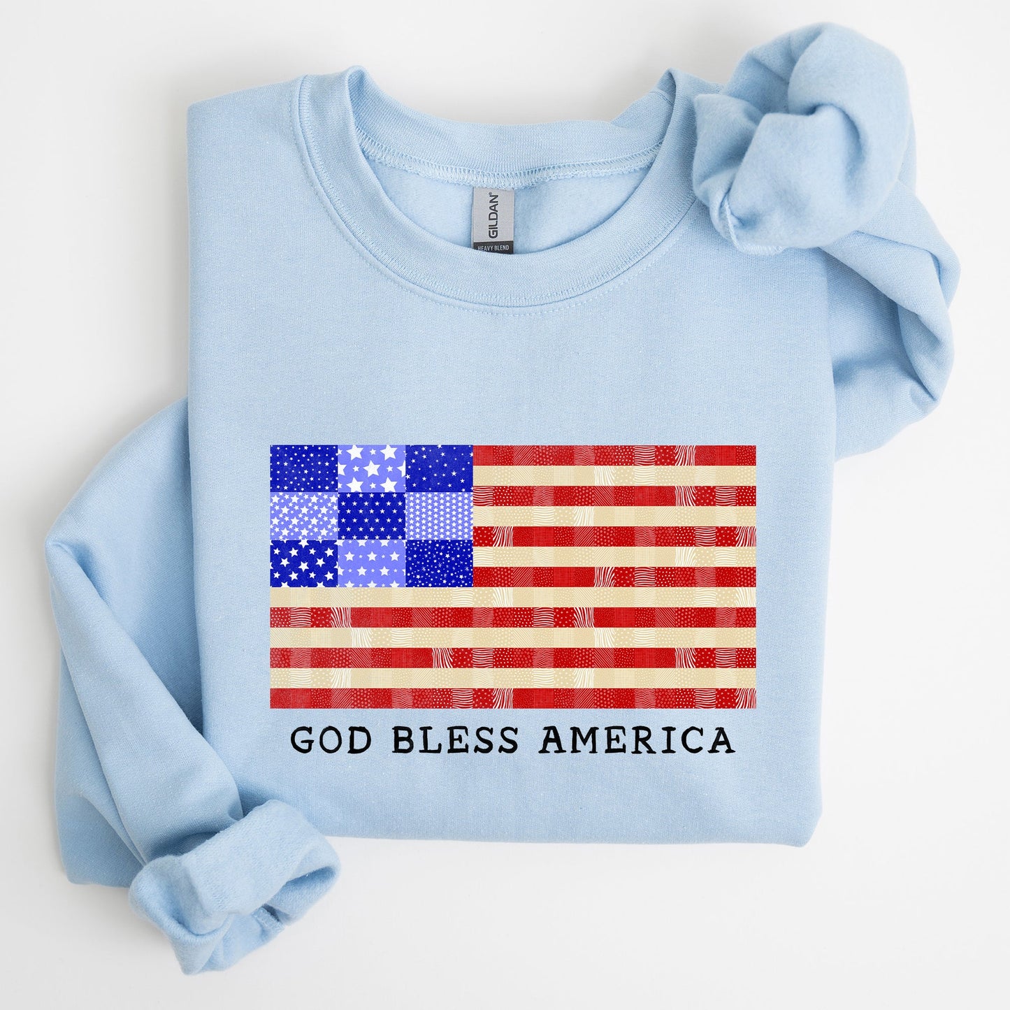 God Bless America, Quilt, Flag, 4th of July Sweatshirt