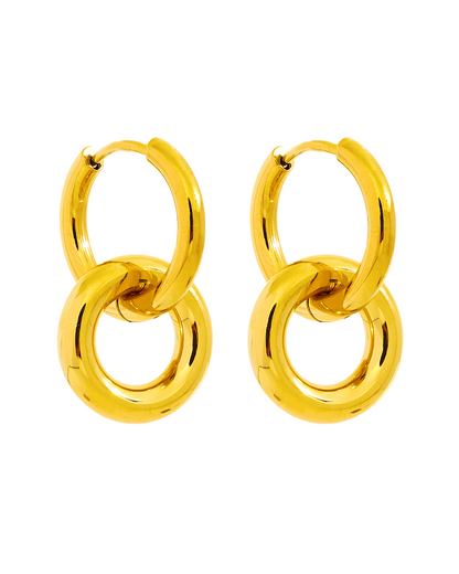 Gold Hoops Earrings - Double Circle