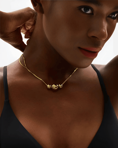 Gold Pendant Necklace - Triple Beads - Aaria Tees