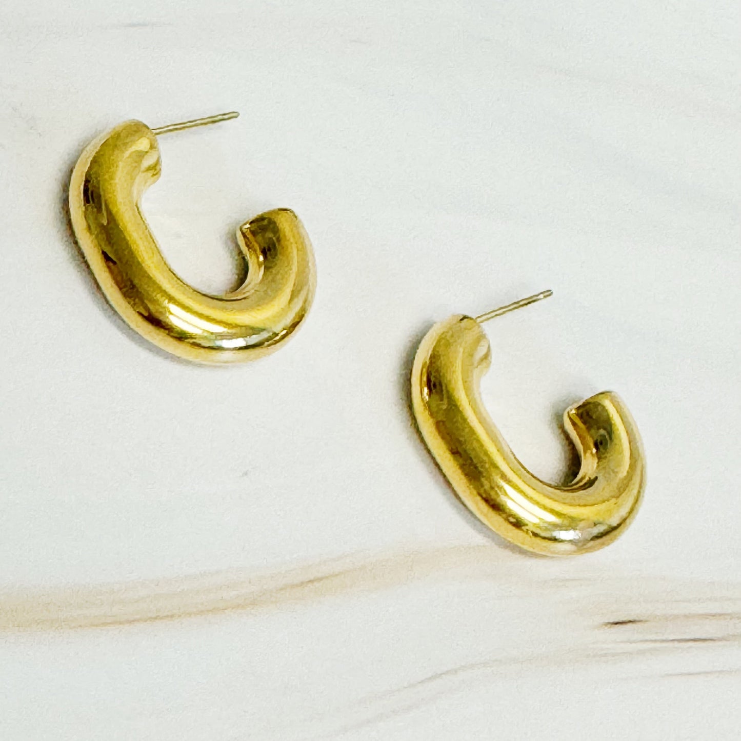 Golden Object Oval Hoop Earrings