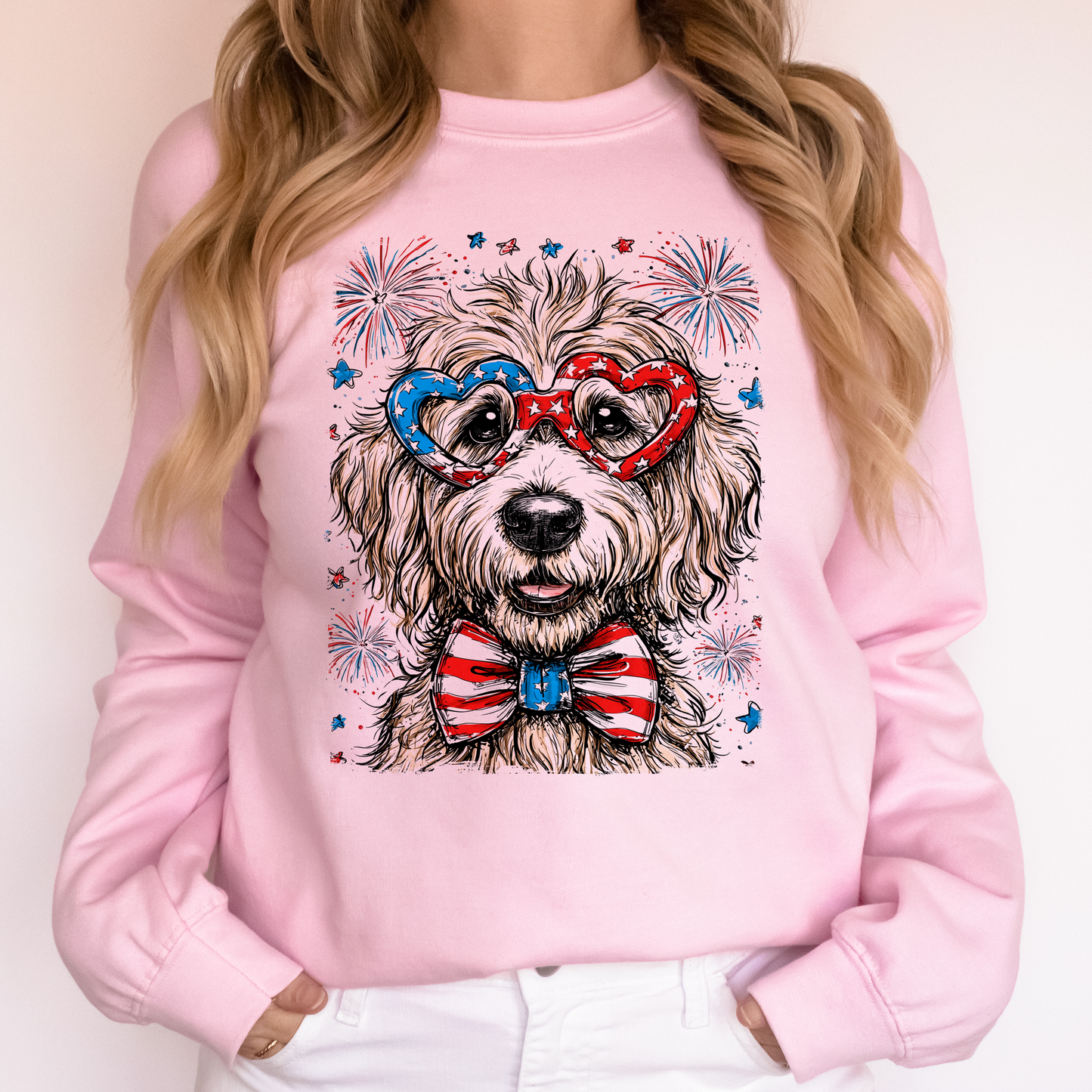 Golden Doodle Patriotic Dog, USA, America, Pet Lover, 4th of July Sweatshirt