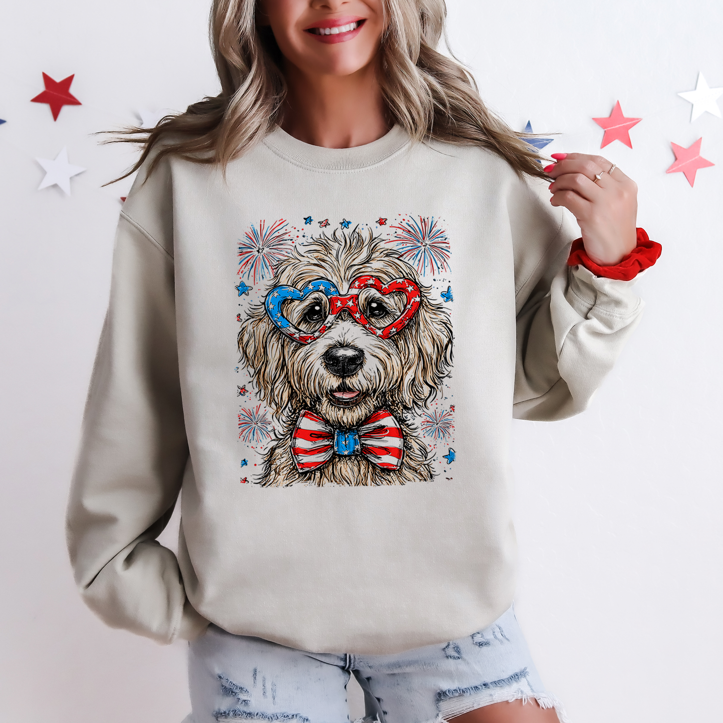 Golden Doodle Patriotic Dog, USA, America, Pet Lover, 4th of July Sweatshirt