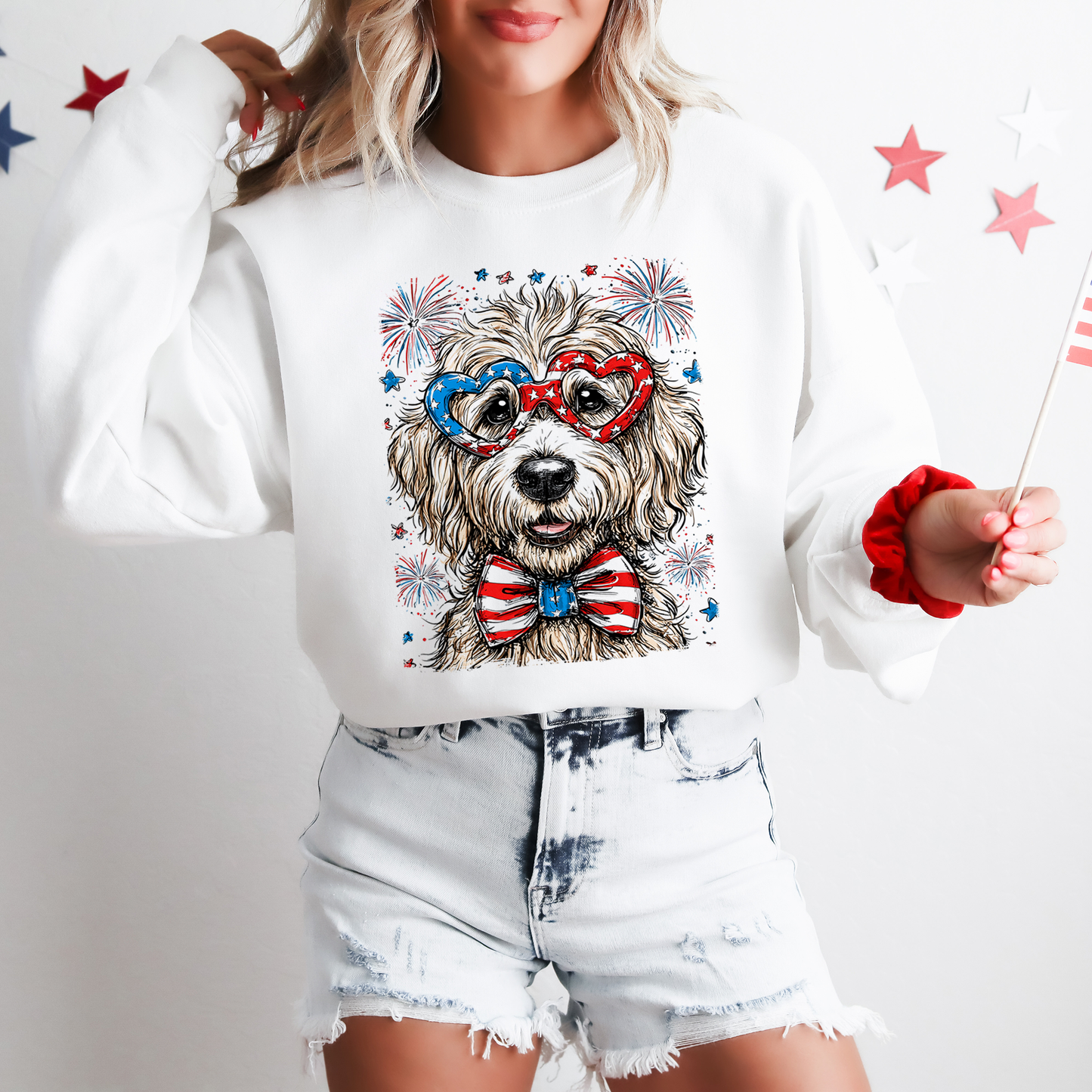 Golden Doodle Patriotic Dog, USA, America, Pet Lover, 4th of July Sweatshirt