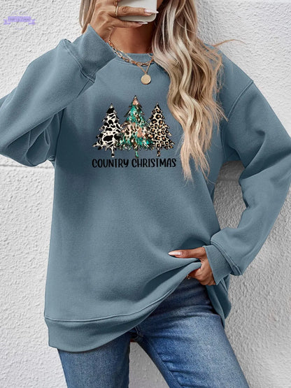 Graphic Round Neck Dropped Shoulder Sweatshirt Trendsi