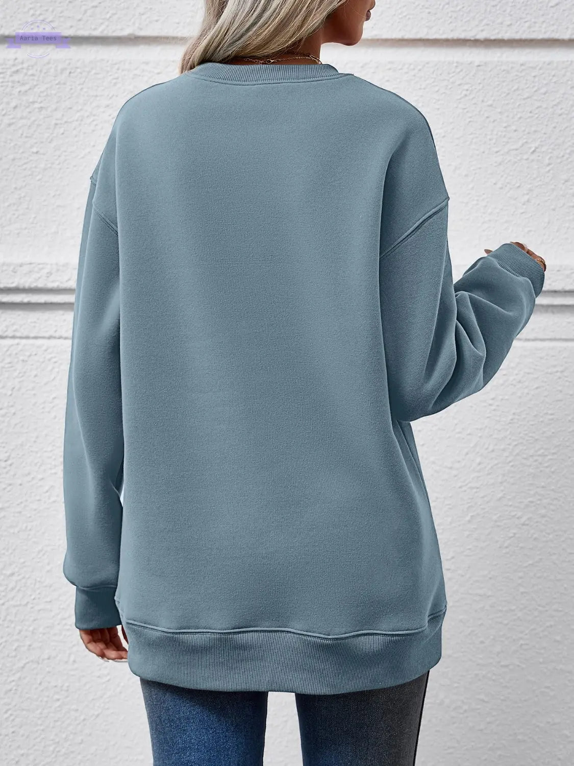 Graphic Round Neck Dropped Shoulder Sweatshirt Trendsi Aaria Tees