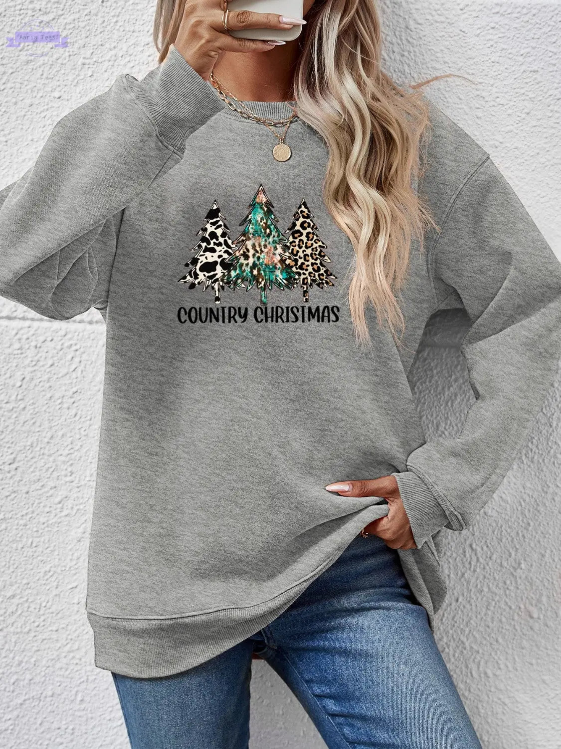 Graphic Round Neck Dropped Shoulder Sweatshirt Trendsi Aaria Tees