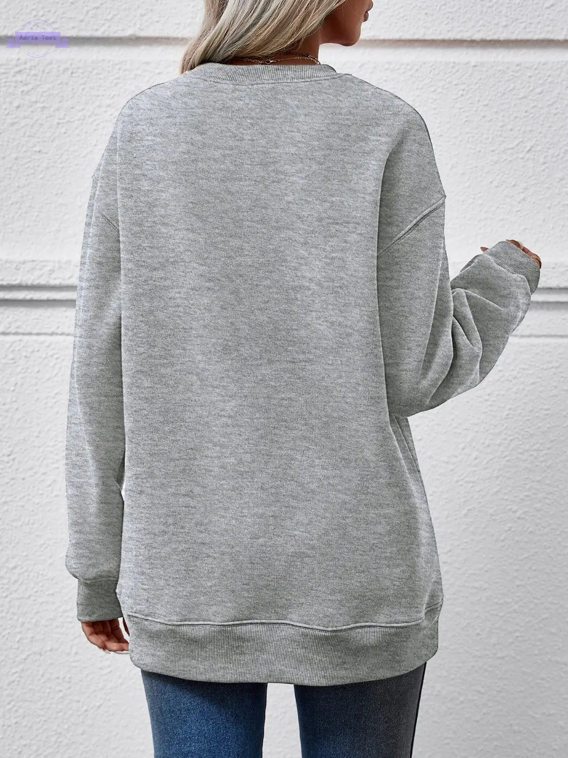 Graphic Round Neck Dropped Shoulder Sweatshirt Trendsi