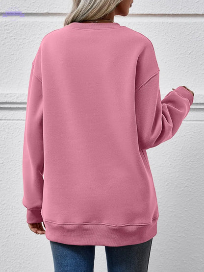 Graphic Round Neck Dropped Shoulder Sweatshirt Trendsi