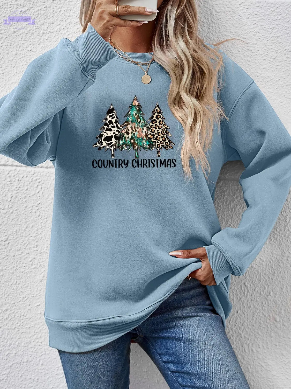 Graphic Round Neck Dropped Shoulder Sweatshirt Trendsi Aaria Tees