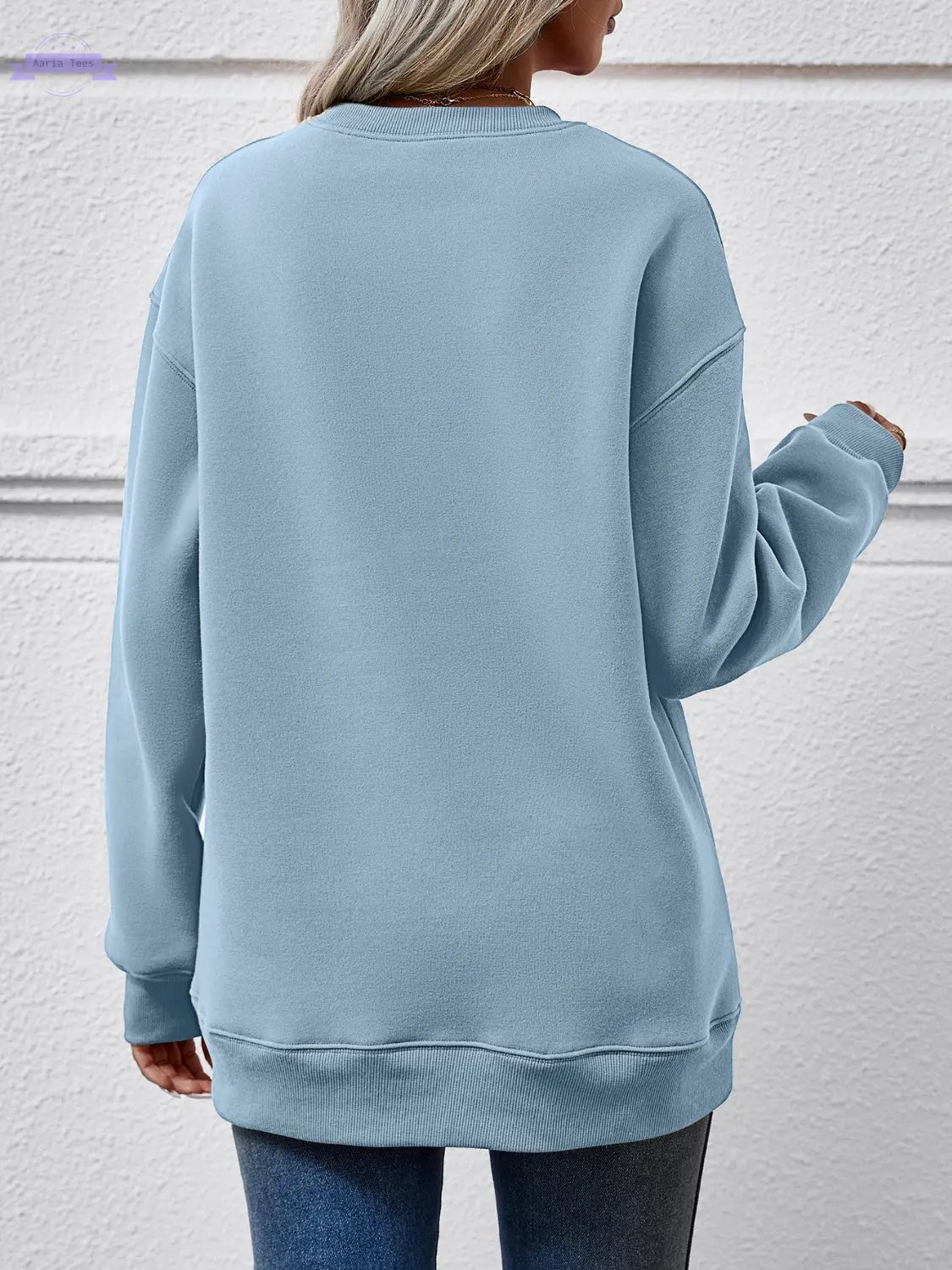 Graphic Round Neck Dropped Shoulder Sweatshirt Trendsi