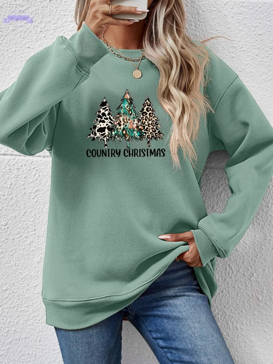 Graphic Round Neck Dropped Shoulder Sweatshirt Trendsi Aaria Tees