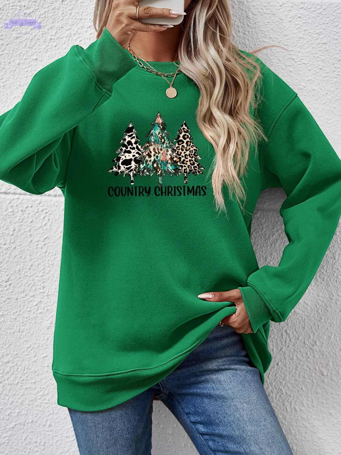 Graphic Round Neck Dropped Shoulder Sweatshirt Trendsi Aaria Tees
