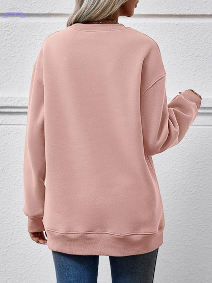 Graphic Round Neck Dropped Shoulder Sweatshirt Trendsi