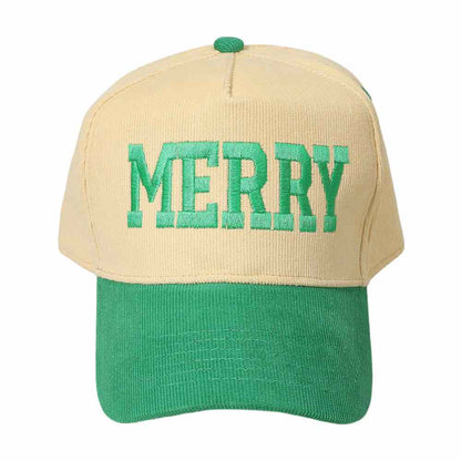 MERRY Message Embroidered Corduroy Baseball Cap
