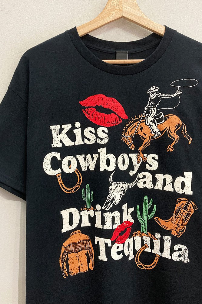 Kiss Cowboys Drink Tequila Oversized Graphic Tee