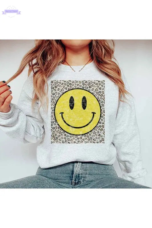 HAPPY LEOPARD GRAPHIC SWEATSHIRT PLUS SIZE - Aaria Tees