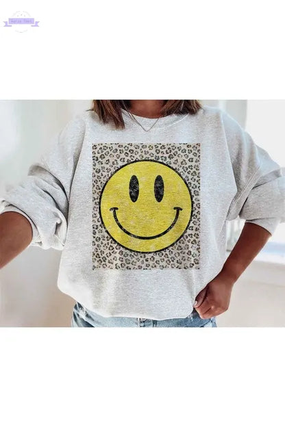 HAPPY LEOPARD GRAPHIC SWEATSHIRT PLUS SIZE - Aaria Tees