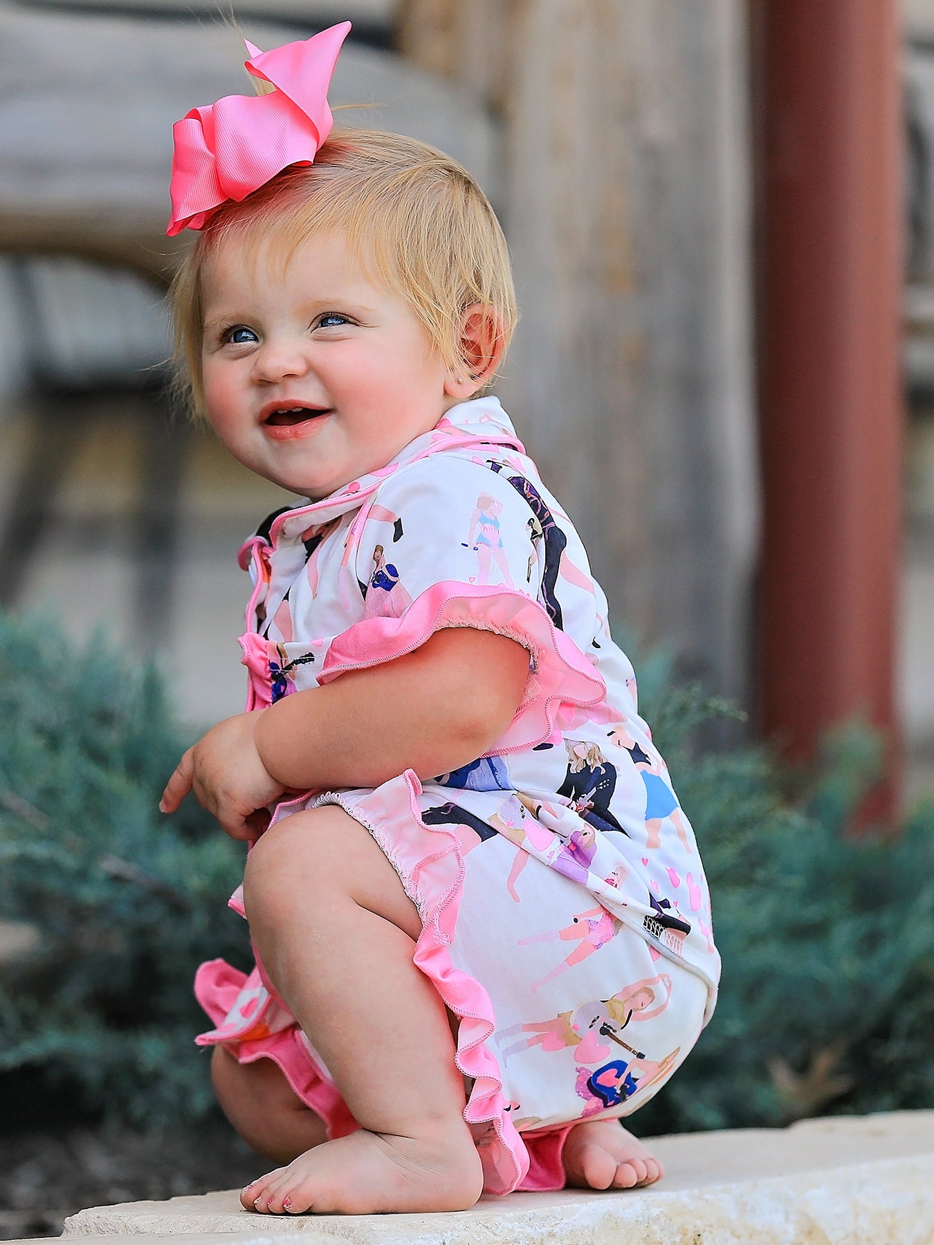 Mommy Me Girls TS Lapel Button Short Sleeve Shorts Ruffle Pajama Set