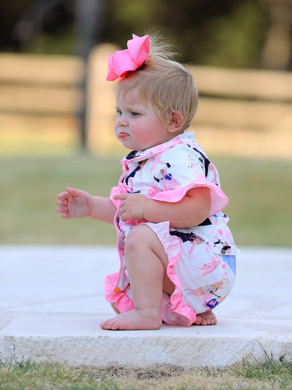 Mommy Me Girls TS Lapel Button Short Sleeve Shorts Ruffle Pajama Set