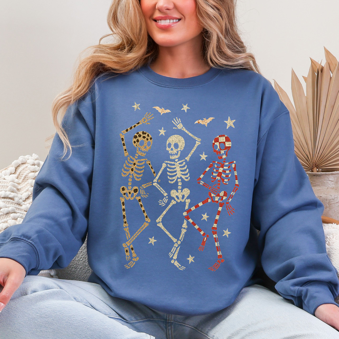 Halloween Dancing Skeletons Shirt, Retro Skeletons, Spooky Season, Leopard Checker Cherry Print, Boo, Fall, Halloween Sweatshirt